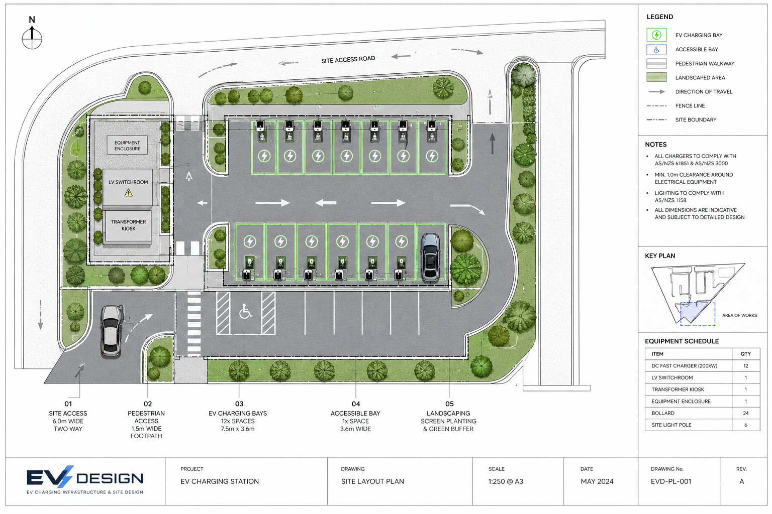 EV charging site layout design drawing