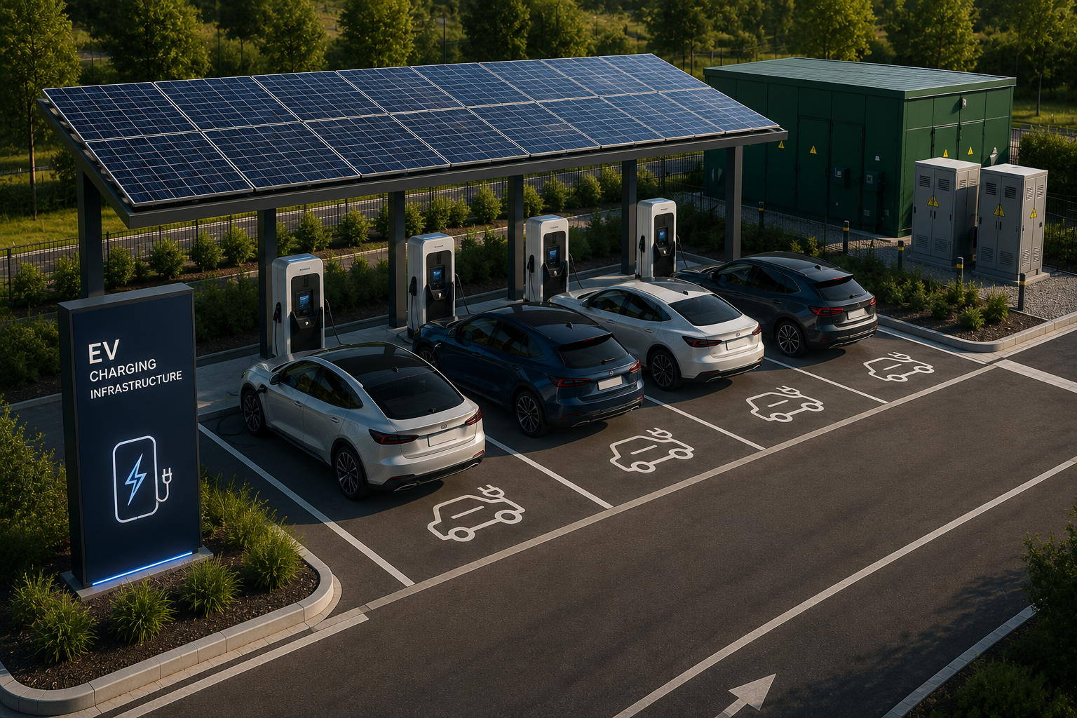 An EV charging station with multiple charging units